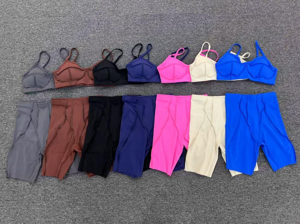 Conjunto de yoga de 2 piezas para mujer, sujetador deportivo y pantalones cortos de cintura alta, FGB86040 26080