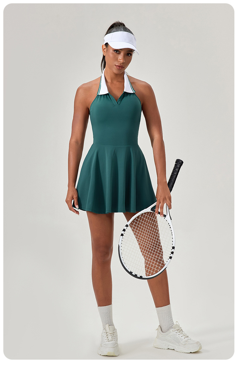 Vestido de tenis y yoga con cuello halter de secado rápido para mujer FGB52174