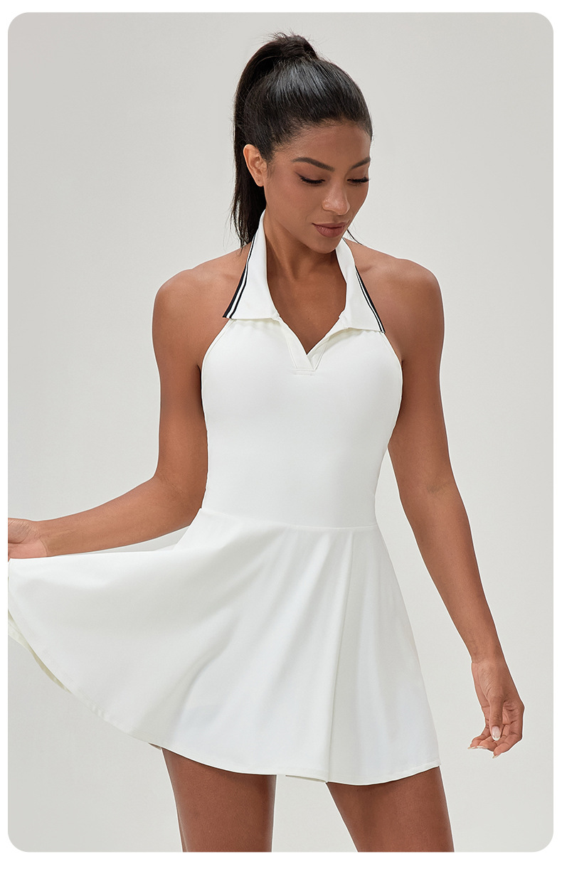 Vestido de tenis y yoga con cuello halter de secado rápido para mujer FGB52174