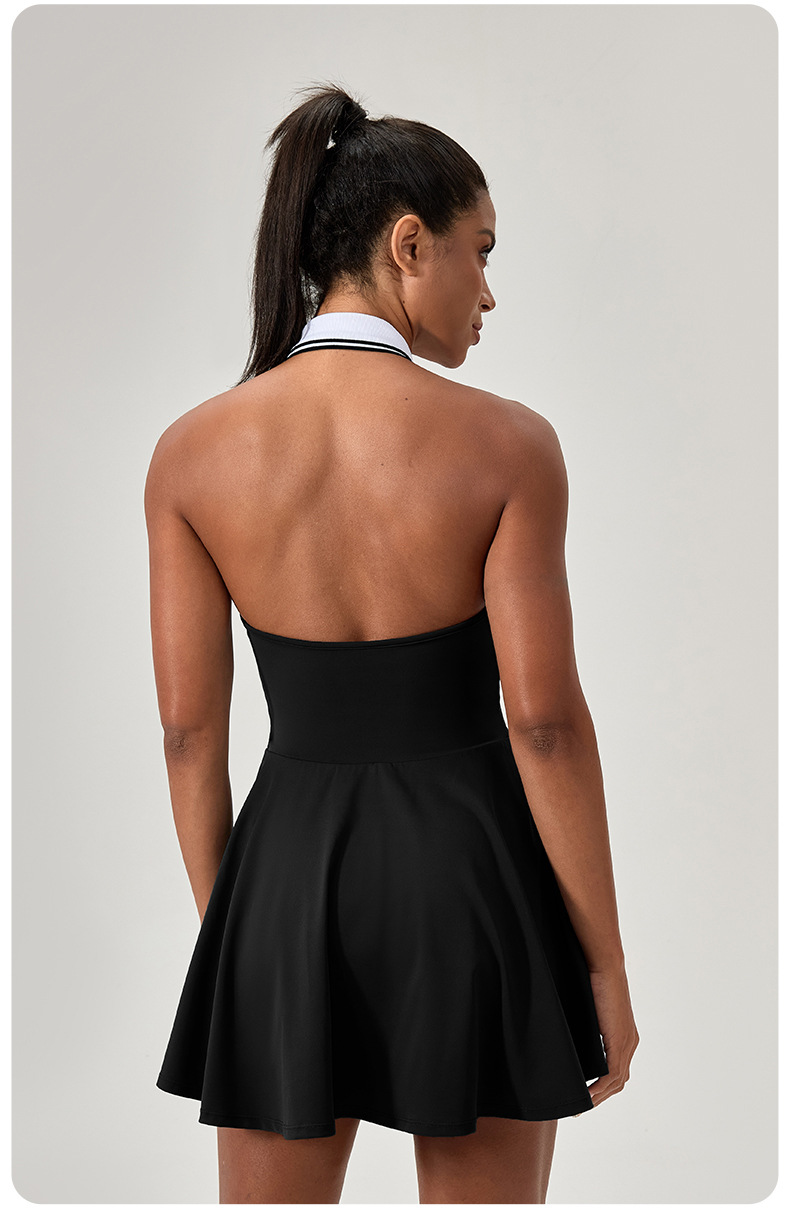 Vestido de tenis y yoga con cuello halter de secado rápido para mujer FGB52174