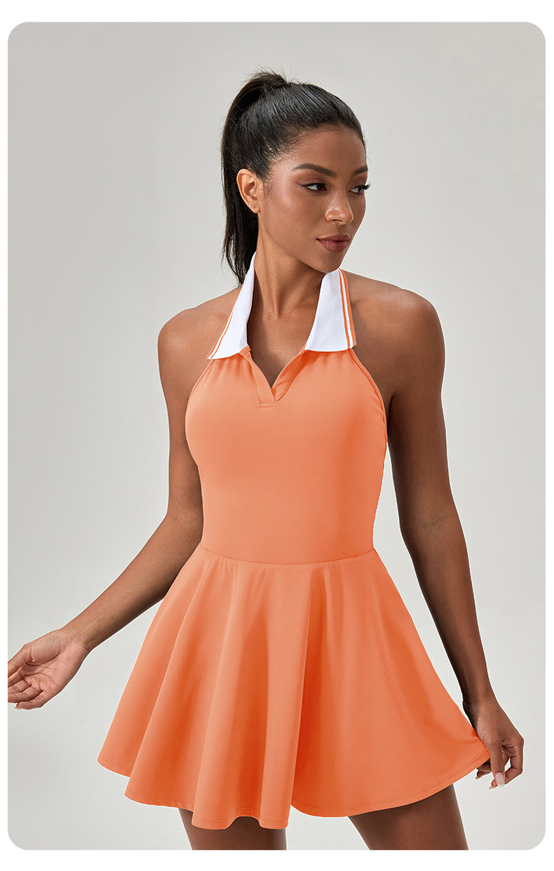 Vestido de tenis y yoga con cuello halter de secado rápido para mujer FGB52174