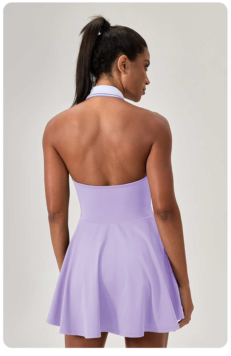 Vestido de tenis y yoga con cuello halter de secado rápido para mujer FGB52174