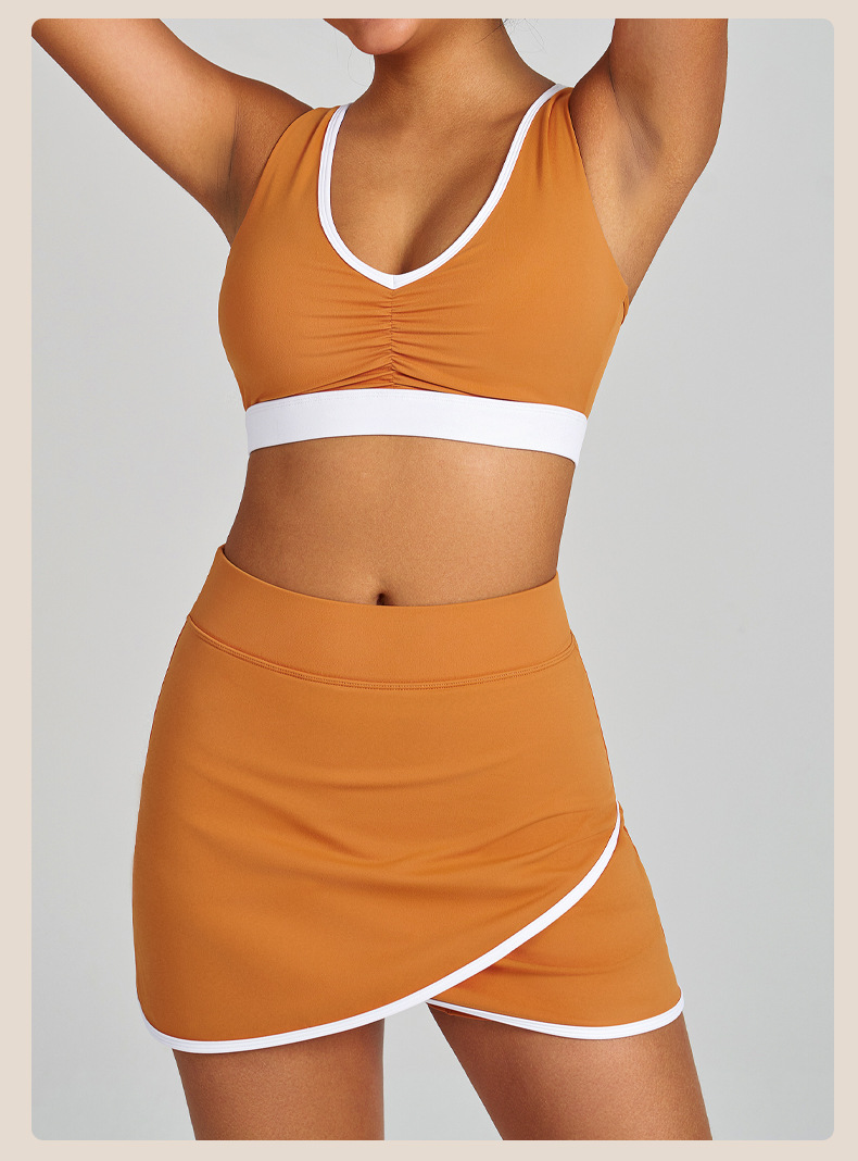 Conjunto de sujetador deportivo de yoga y falda de tenis 2 en 1 para mujer FGBB4039 K4627