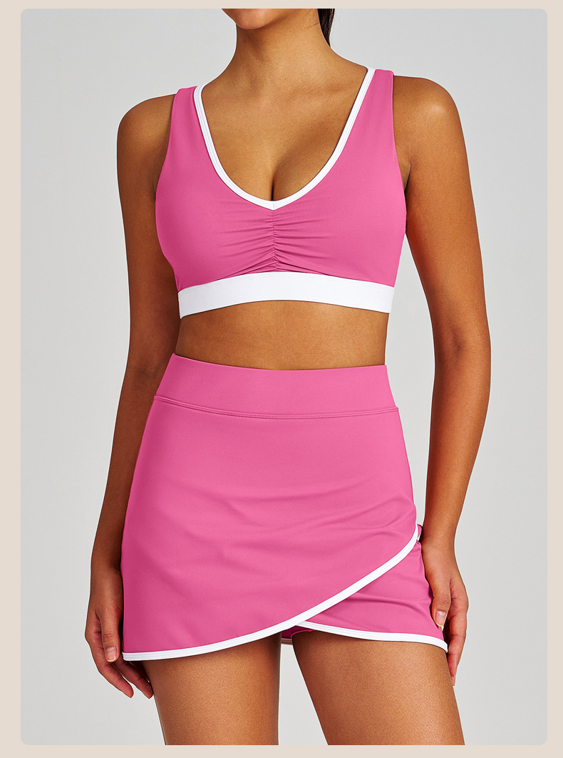 Conjunto de sujetador deportivo de yoga y falda de tenis 2 en 1 para mujer FGBB4039 K4627