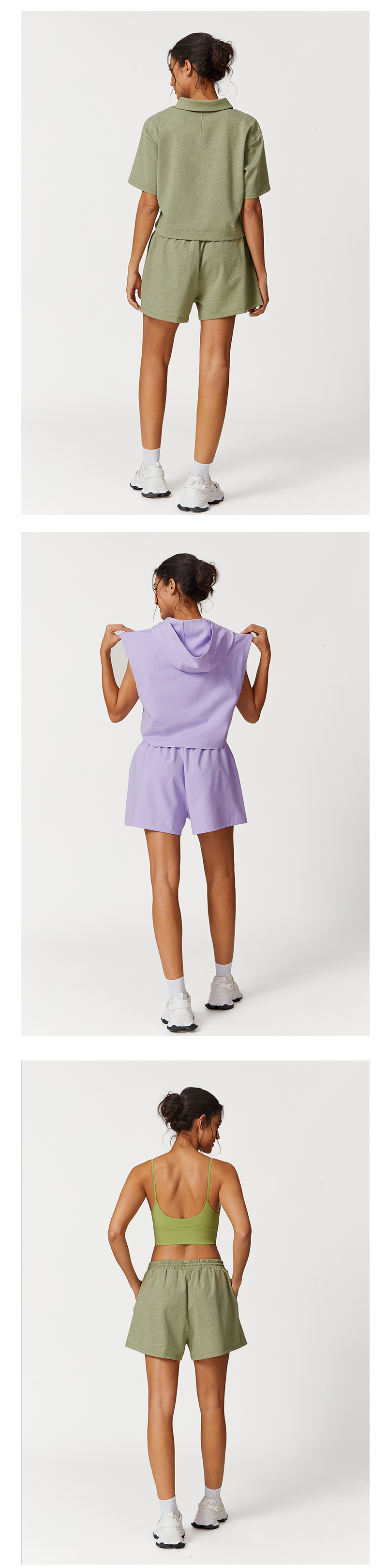 Conjunto de 4 piezas de yoga para mujer, de manga corta y pantalones cortos, FGBPT2398