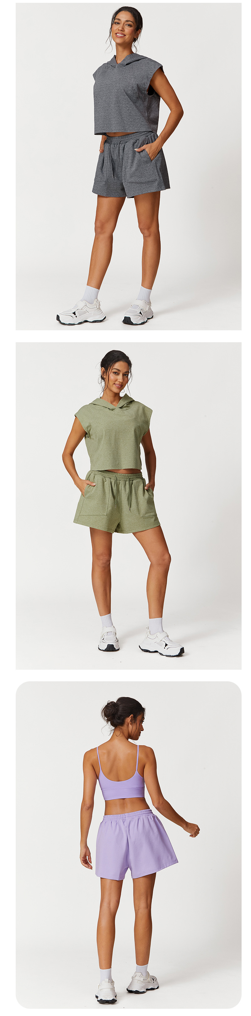 Conjunto de 4 piezas de yoga para mujer, de manga corta y pantalones cortos, FGBPT2398