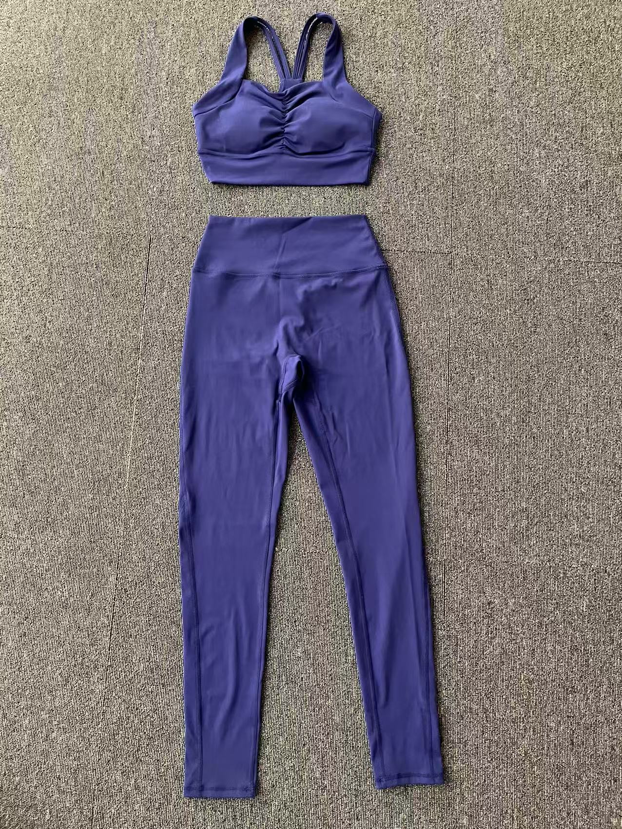 Conjunto deportivo de compresión de dos piezas para mujer, color liso, FGB6229 87054