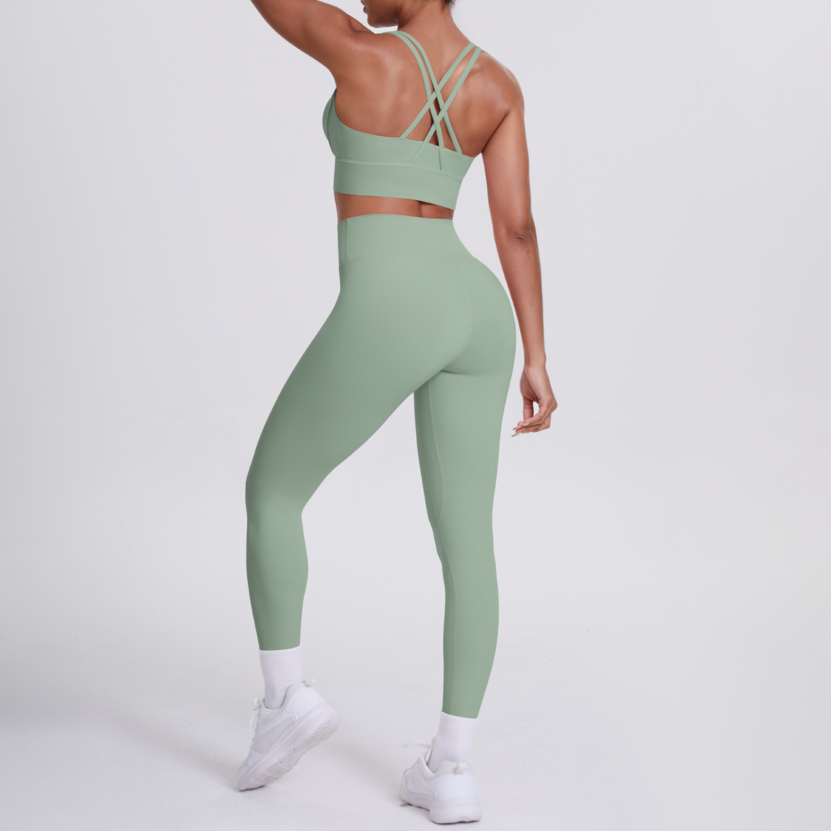 Conjunto de 2 piezas de yoga con sujetador cruzado y leggings para gimnasio FGB7113 7100