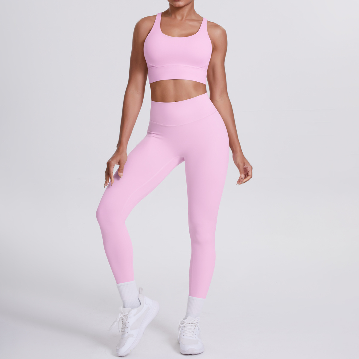 Conjunto de 2 piezas de yoga con sujetador cruzado y leggings para gimnasio FGB7113 7100