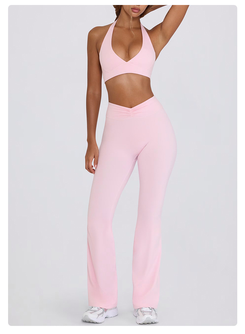 Conjunto deportivo de 2 piezas para mujer, con cuello halter, para gimnasio y fitness, FGBB6505 K6506