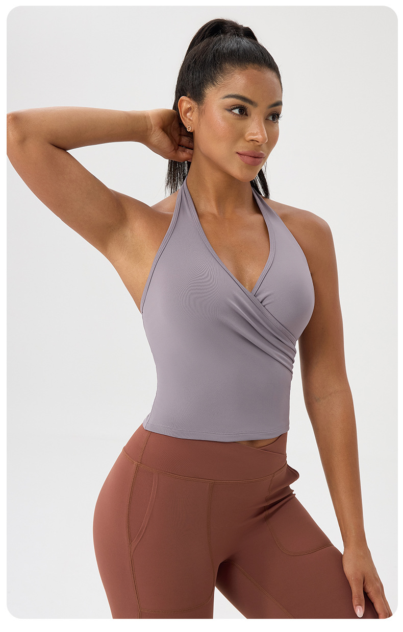 Sujetador deportivo transpirable con cuello en V y color liso para correr FGB52178