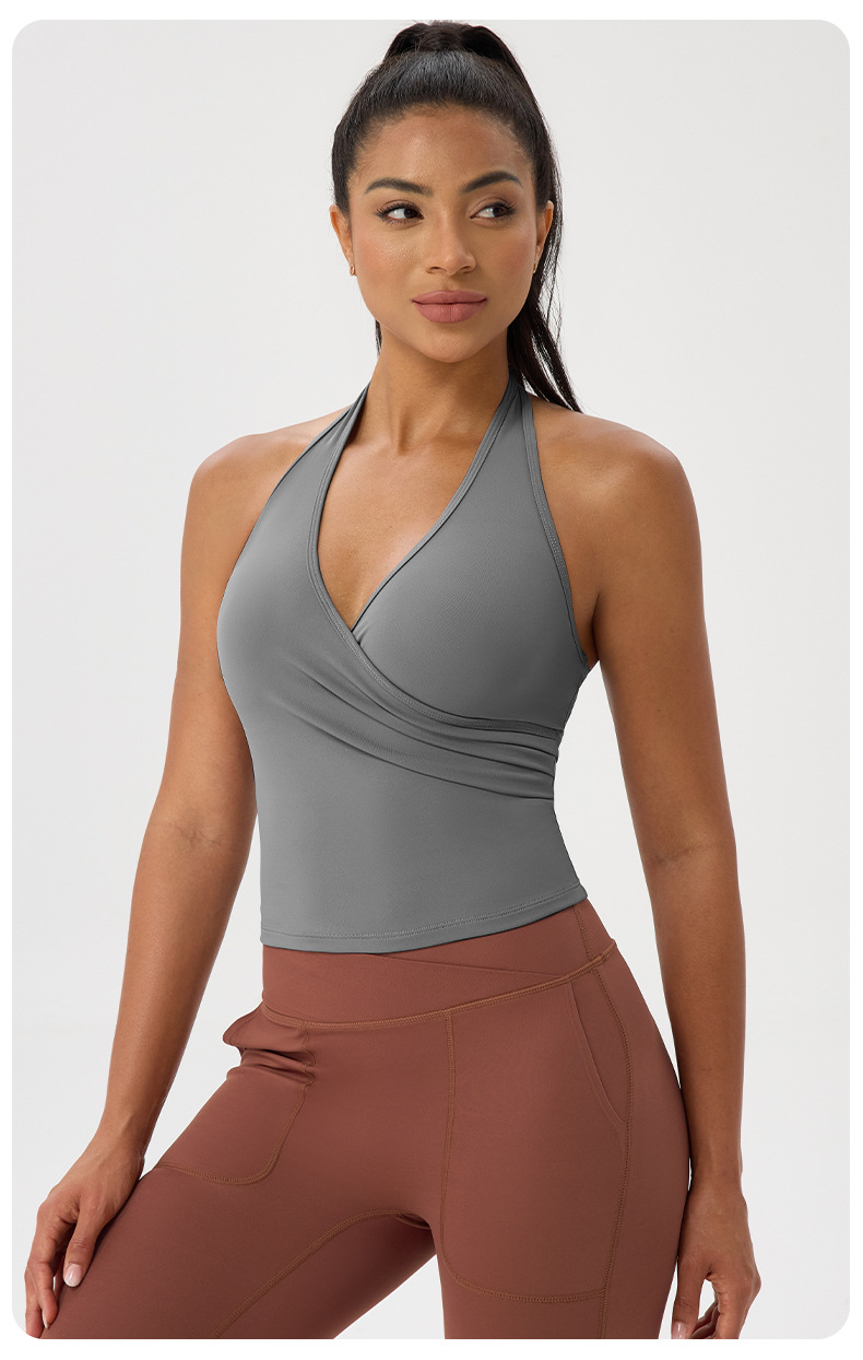 Sujetador deportivo transpirable con cuello en V y color liso para correr FGB52178