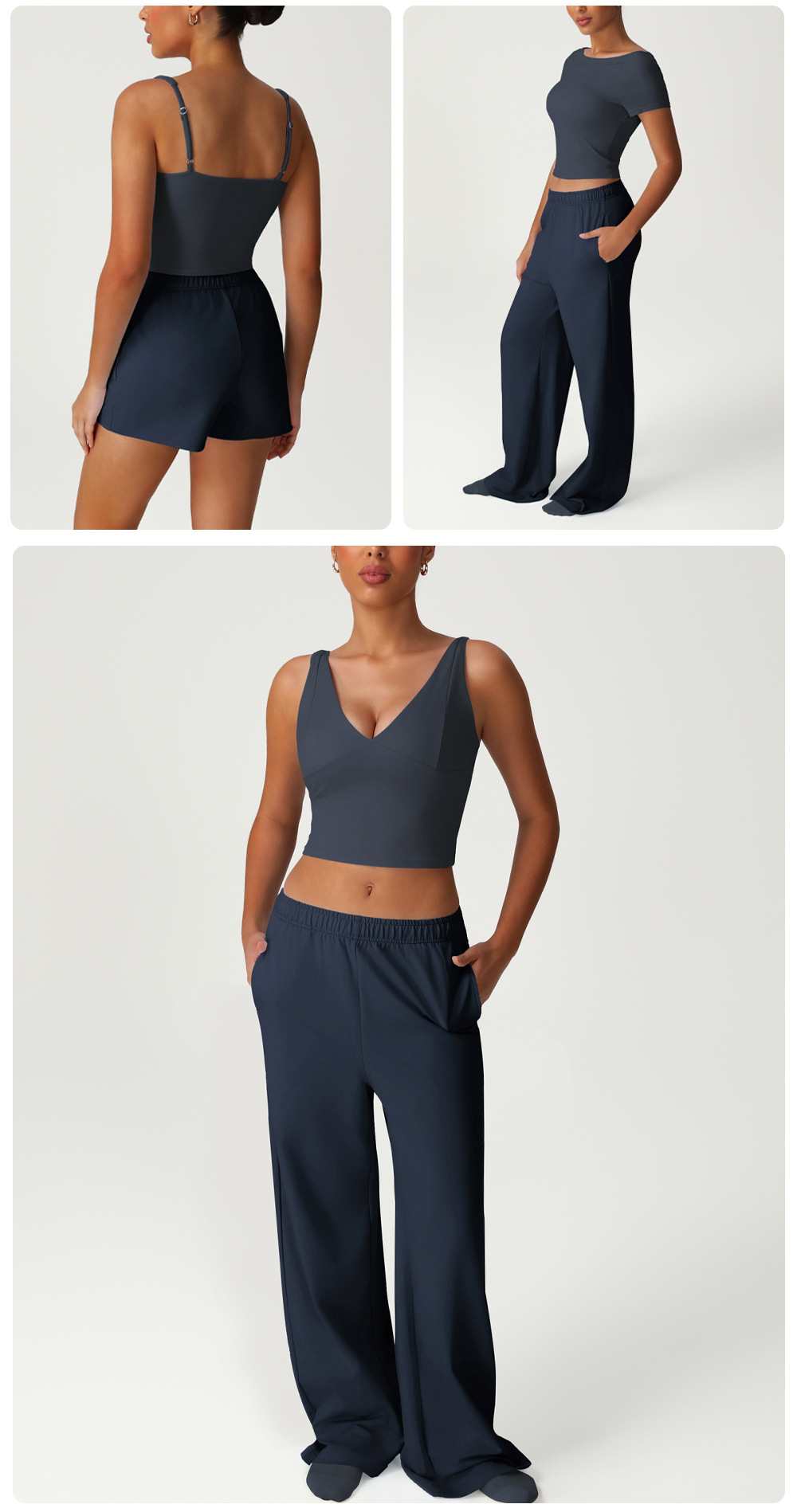 Conjunto de 4 piezas transpirable para mujer, top y pantalones deportivos, ropa de yoga, FGBSM2528
