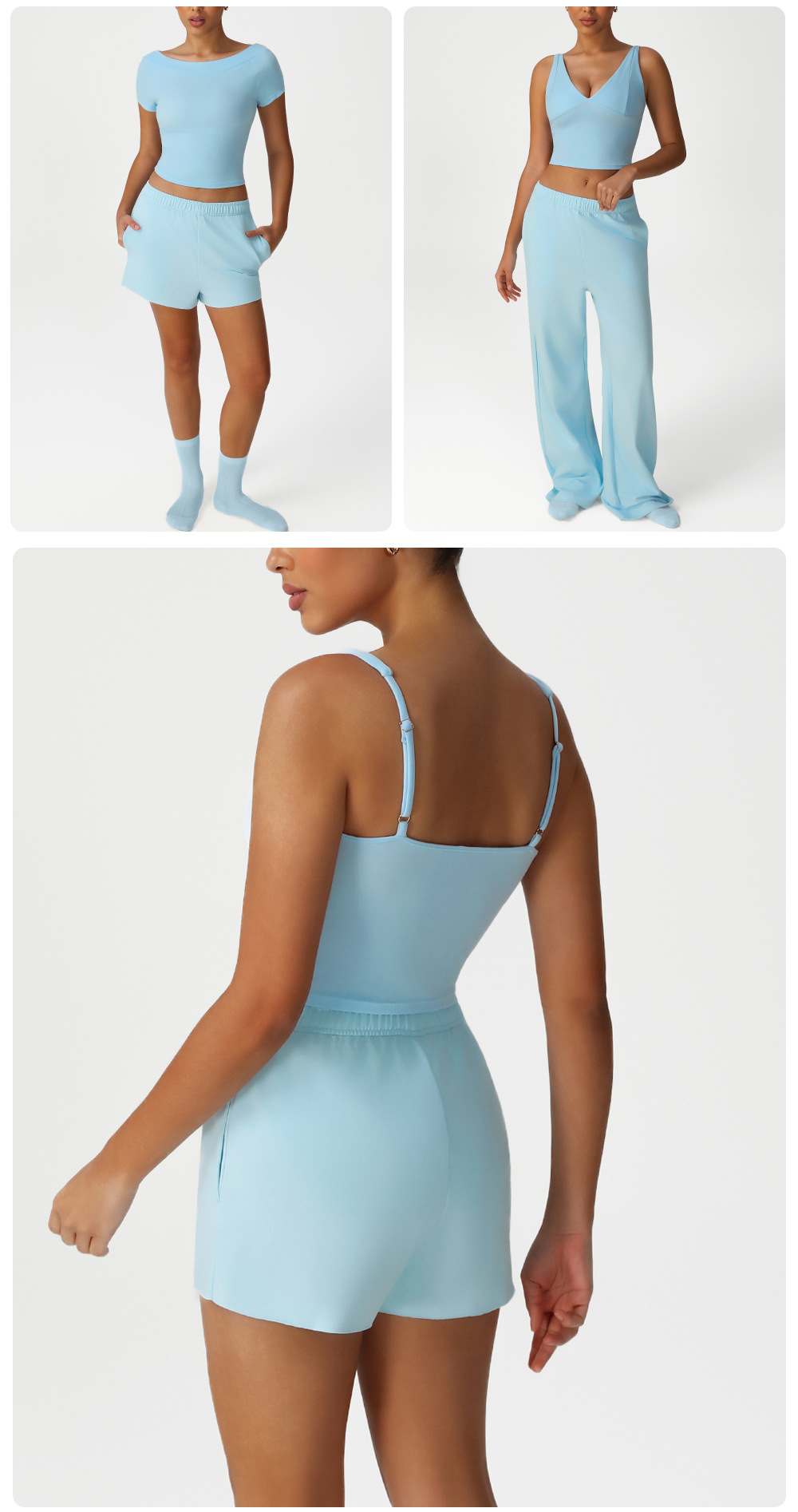 Conjunto de 4 piezas transpirable para mujer, top y pantalones deportivos, ropa de yoga, FGBSM2528