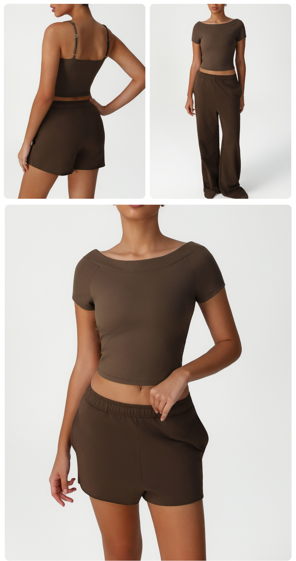 Conjunto de 4 piezas transpirable para mujer, top y pantalones deportivos, ropa de yoga, FGBSM2528