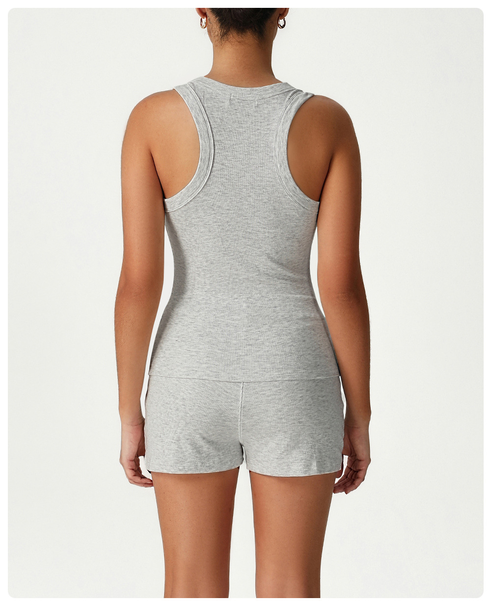Conjunto de camiseta sin mangas y pantalones cortos con escote en U profundo, conjunto de yoga personalizado para entrenamiento FGBSM2541