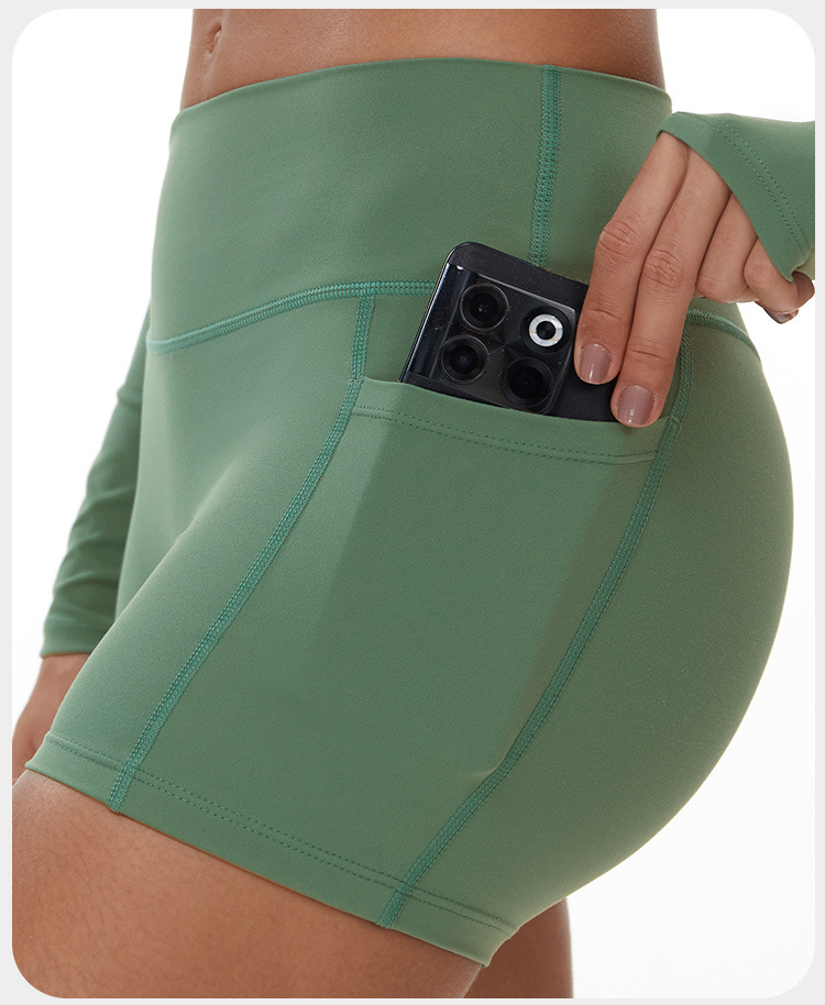 Pantalones cortos deportivos de yoga con bolsillos para gimnasio, fitness, correr, entrenamiento, FGBEDK3101