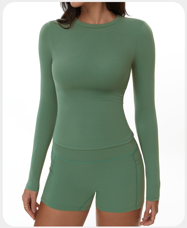 Conjunto de 2 piezas de yoga para mujer, de manga larga y pantalones cortos deportivos, FGBTZ3103