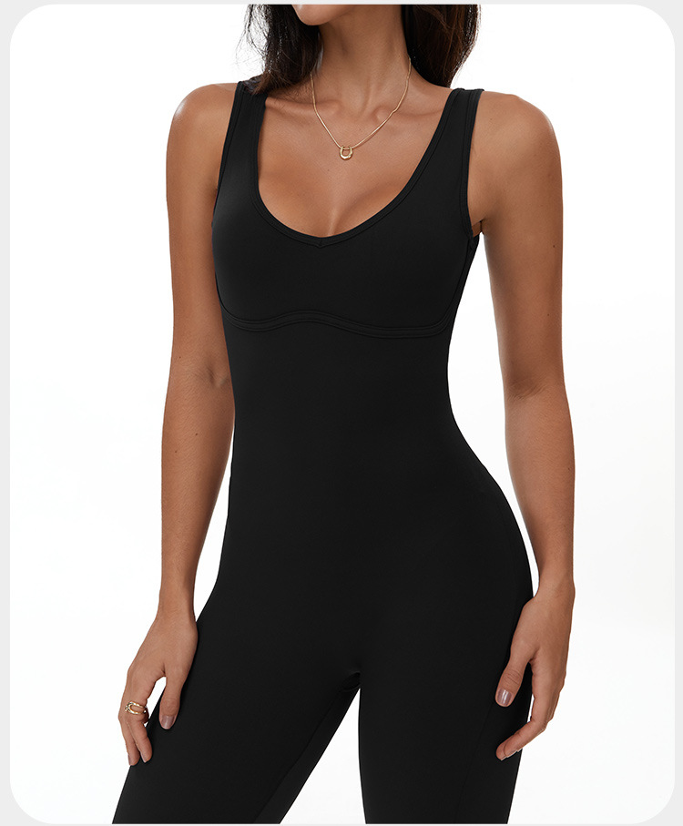 Mono de yoga acampanado con escote en V y espalda descubierta para mujer, de una pieza, FGBELT3106