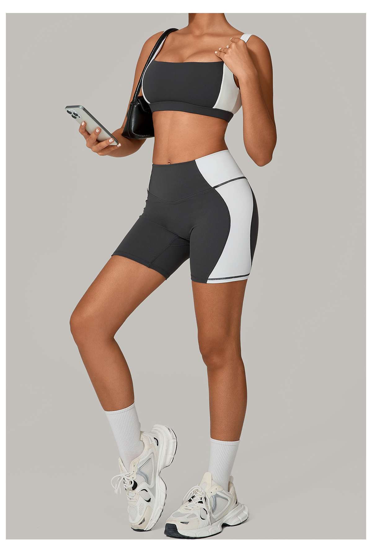 Conjunto de 2 piezas de sujetador y pantalones cortos deportivos transpirables de secado rápido para mujer, para gimnasio, fitness y yoga, FGB2236 81987