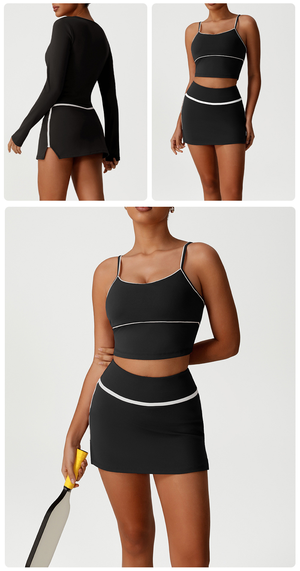 Conjunto de 3 piezas de sujetador de yoga y falda de manga larga 2 en 1 para mujer, falda de tenis y golf, FGBSM2531 SM2393