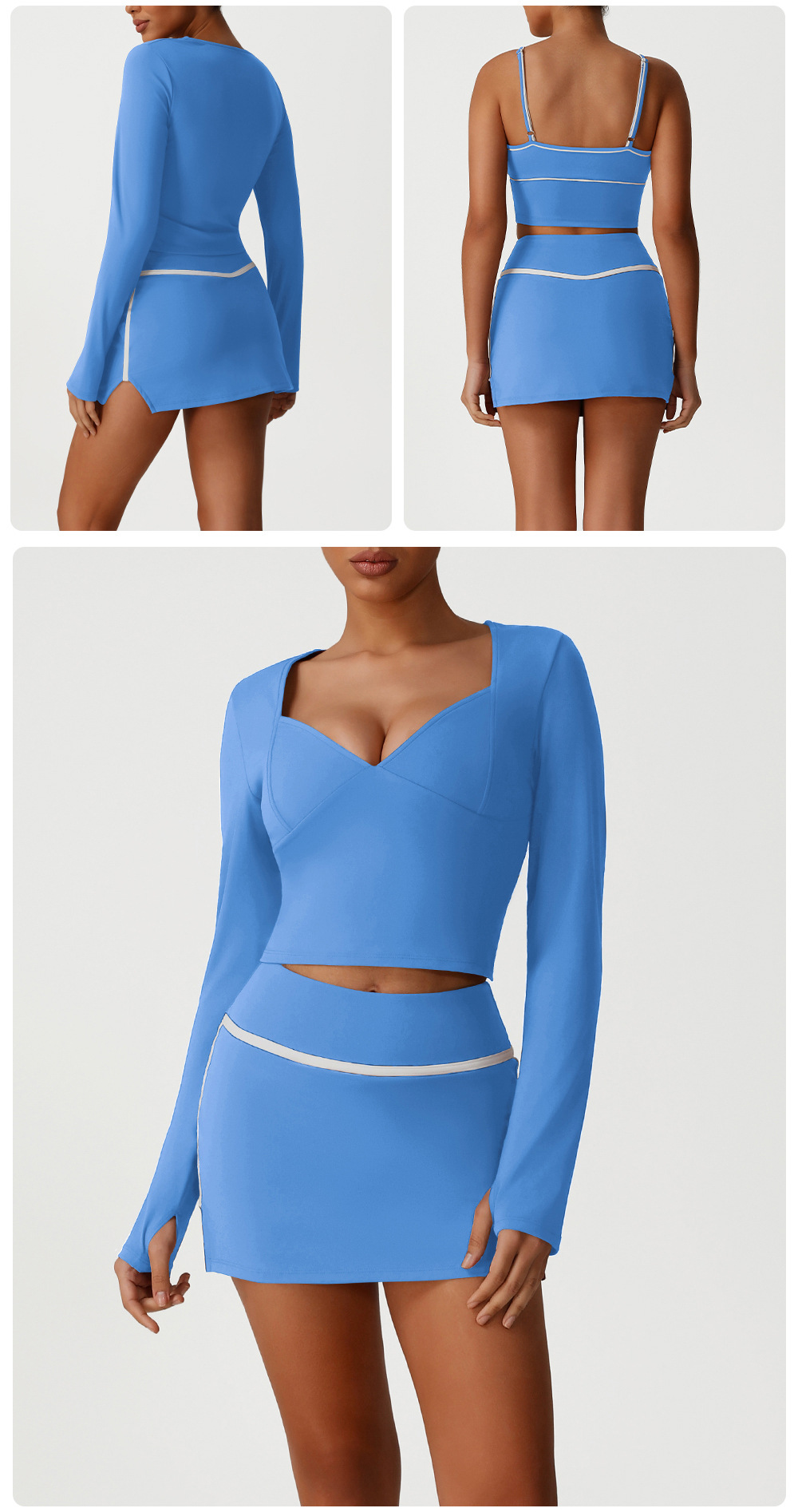 Conjunto de 3 piezas de sujetador de yoga y falda de manga larga 2 en 1 para mujer, falda de tenis y golf, FGBSM2531 SM2393