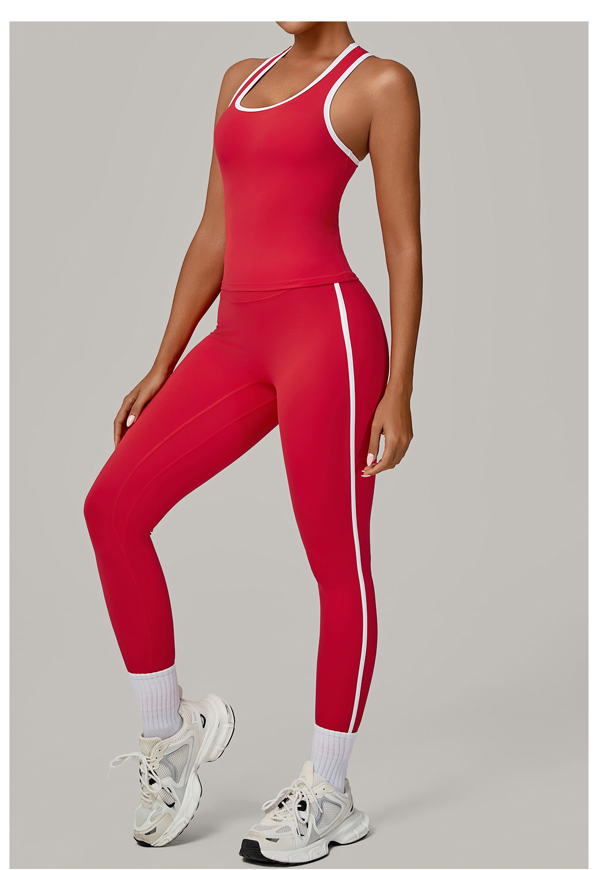 Conjunto deportivo de 2 piezas para gimnasio, sin mangas, camiseta, chaleco, leggings, conjuntos de yoga FGB7709 4601
