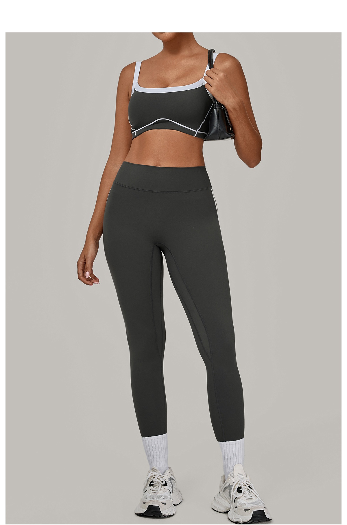 Conjunto de 2 piezas de sujetador deportivo con logotipo personalizado, pantalones de cintura alta para yoga y gimnasio, FGB1194 4601