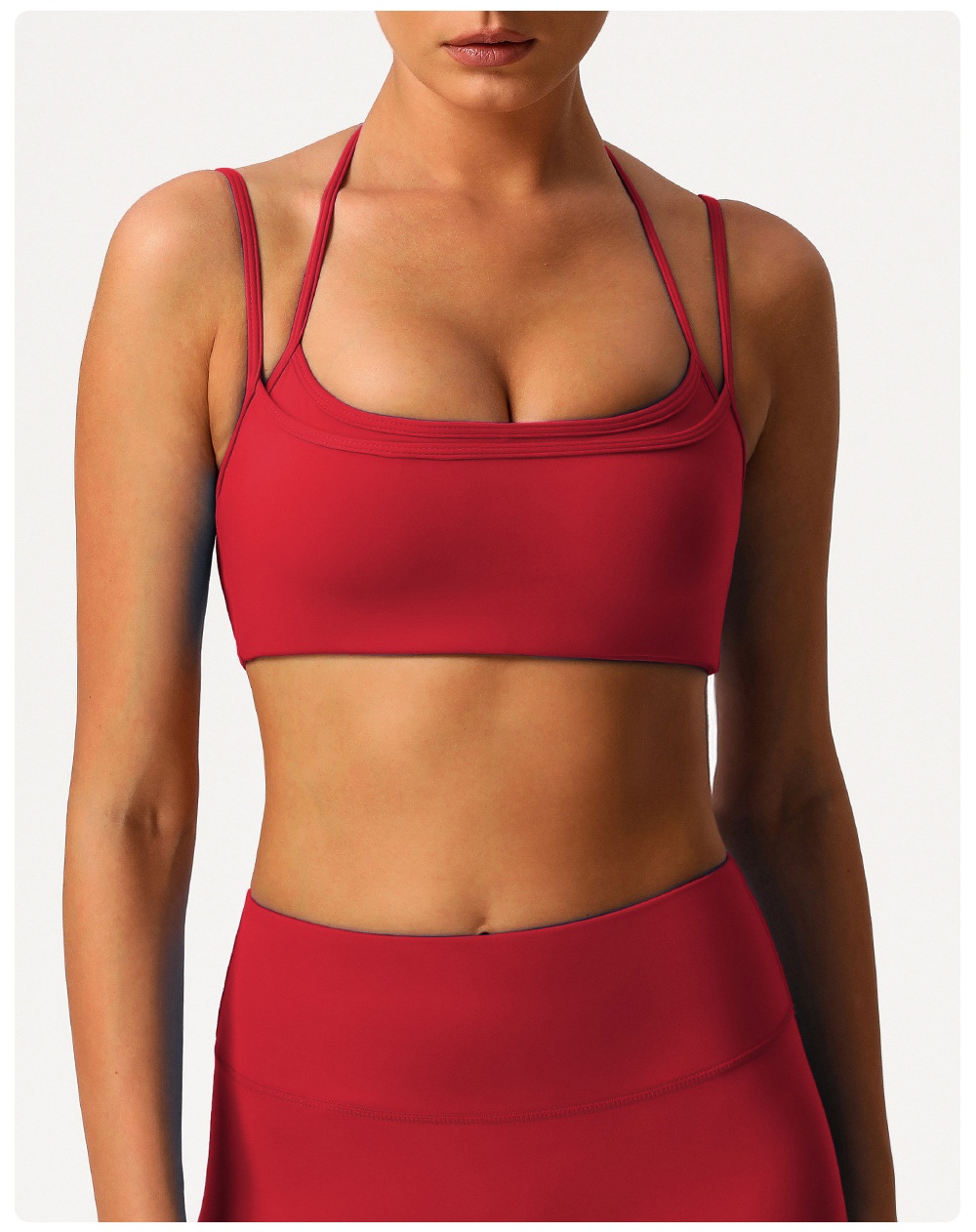Sujetador deportivo de yoga ajustable con cuello halter y espalda descubierta de doble capa FGBSM9000