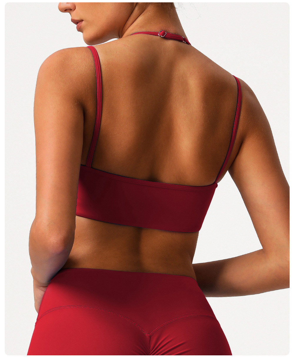 Sujetador deportivo de yoga ajustable con cuello halter y espalda descubierta de doble capa FGBSM9000