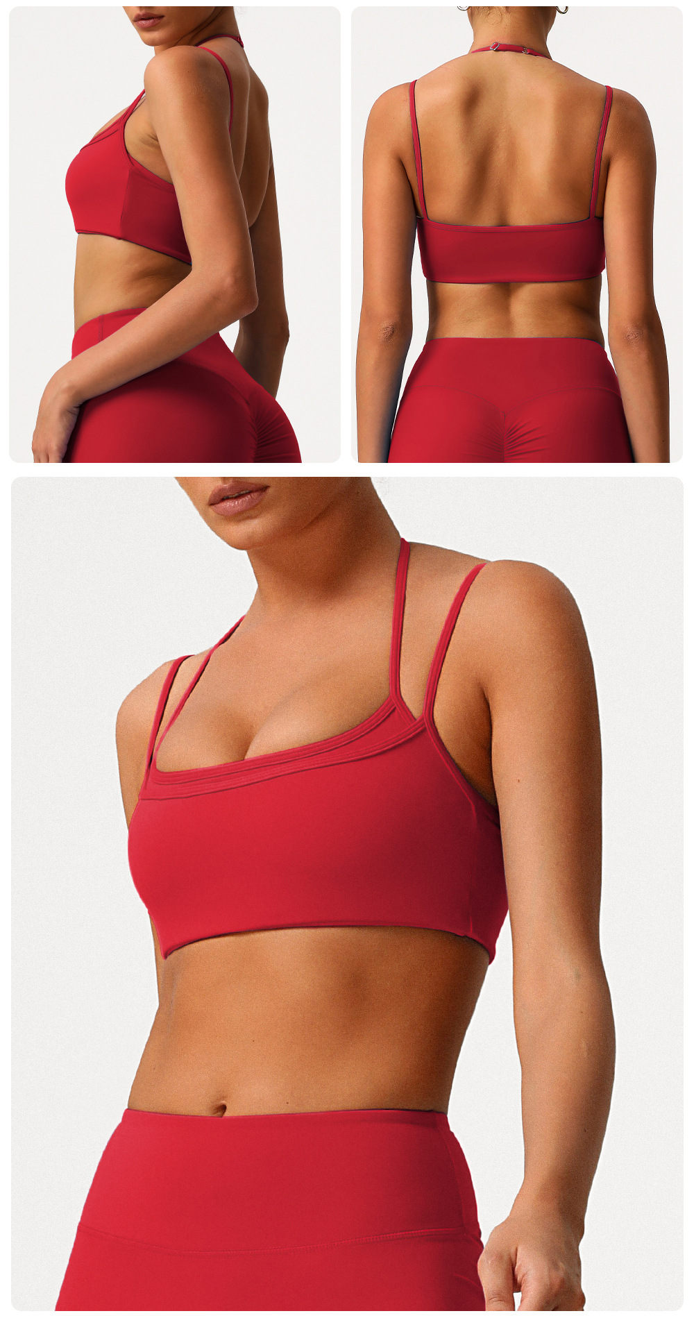 Sujetador deportivo de yoga ajustable con cuello halter y espalda descubierta de doble capa FGBSM9000