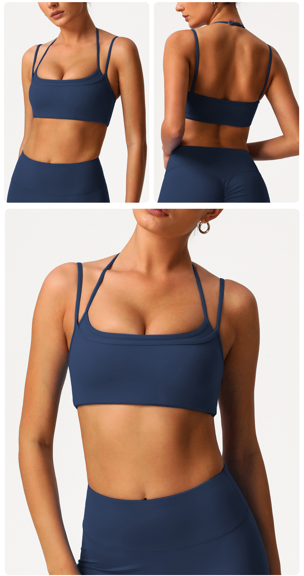 Sujetador deportivo de yoga ajustable con cuello halter y espalda descubierta de doble capa FGBSM9000