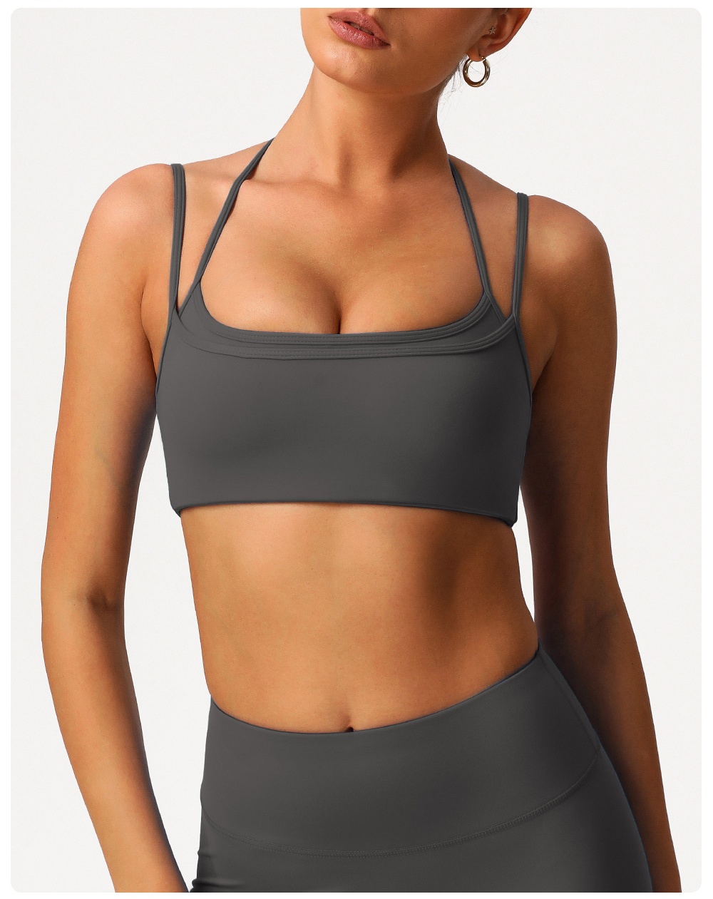 Sujetador deportivo de yoga ajustable con cuello halter y espalda descubierta de doble capa FGBSM9000