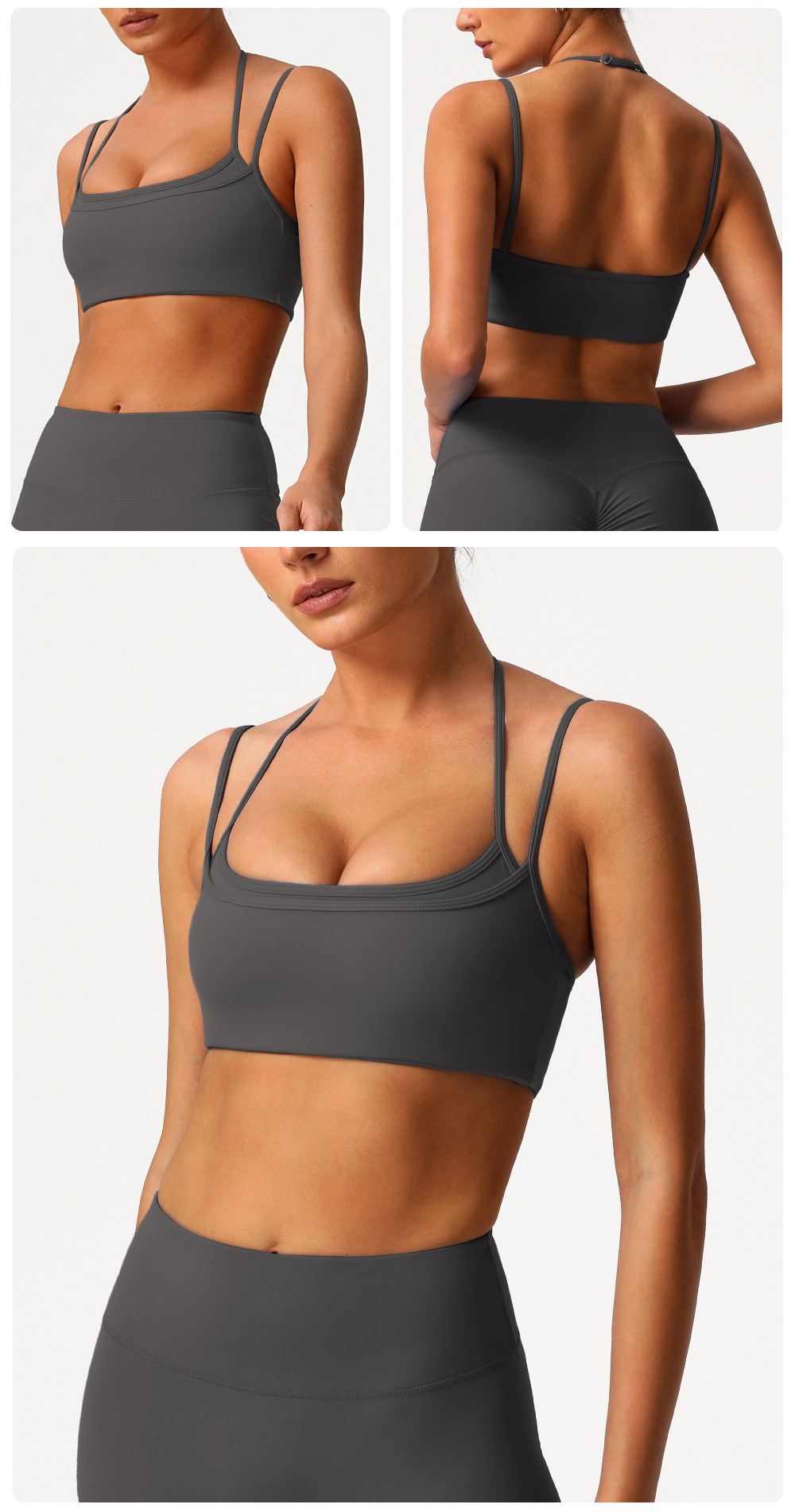 Sujetador deportivo de yoga ajustable con cuello halter y espalda descubierta de doble capa FGBSM9000