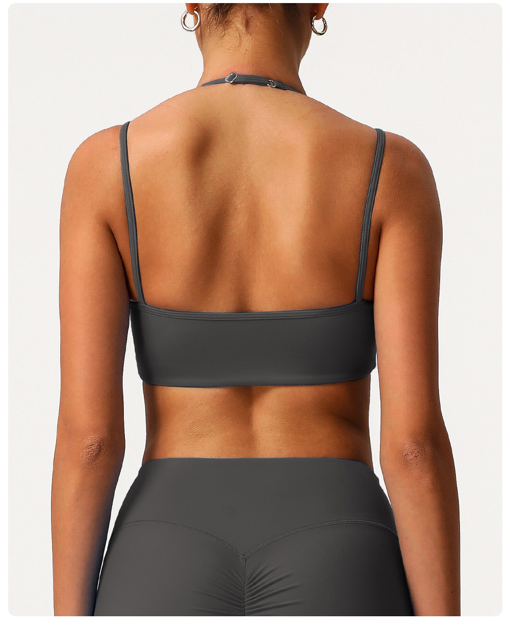 Sujetador deportivo de yoga ajustable con cuello halter y espalda descubierta de doble capa FGBSM9000