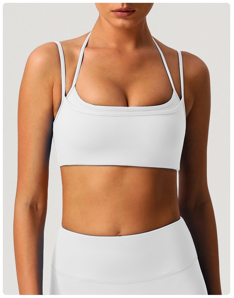 Sujetador deportivo de yoga ajustable con cuello halter y espalda descubierta de doble capa FGBSM9000