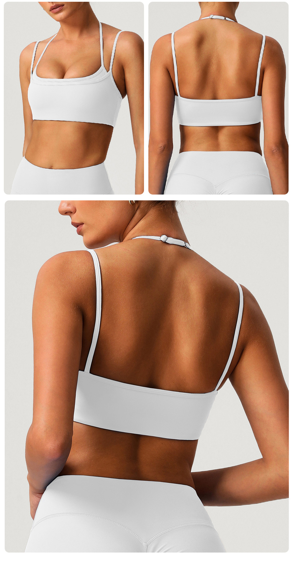 Sujetador deportivo de yoga ajustable con cuello halter y espalda descubierta de doble capa FGBSM9000