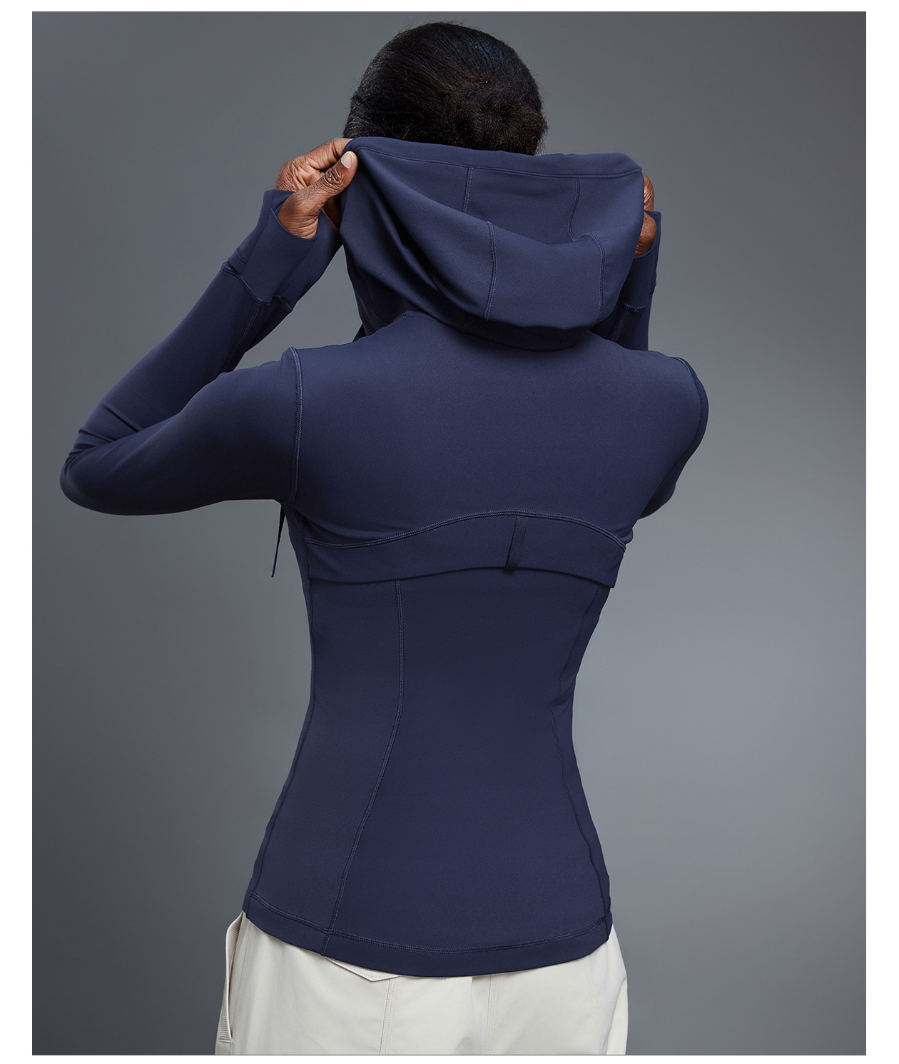 Chaqueta de mujer con cremallera y logotipo personalizado, abertura para el pulgar, suave y elastica, manga larga, FGBDAW182-2