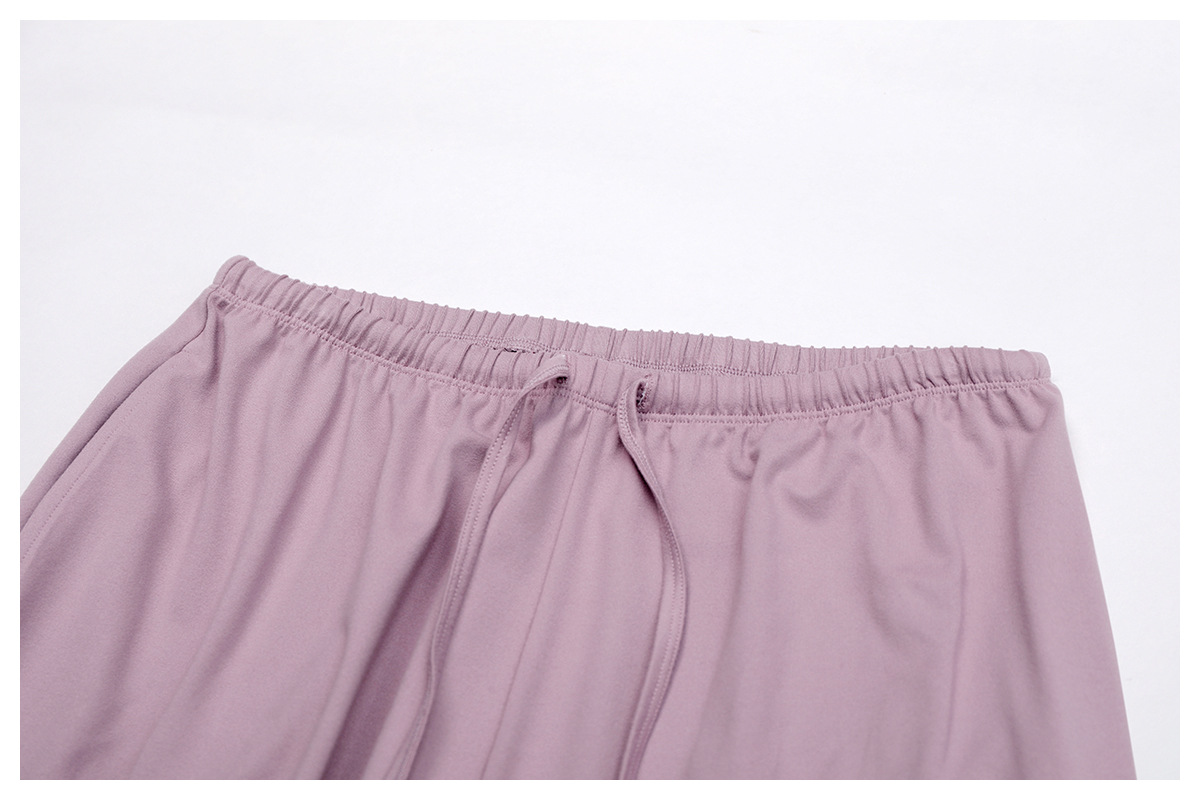 Conjunto de yoga deportivo de dos piezas para mujer, camiseta lisa, pantalon acampanado y cordon ajustable, FGBTZ3058
