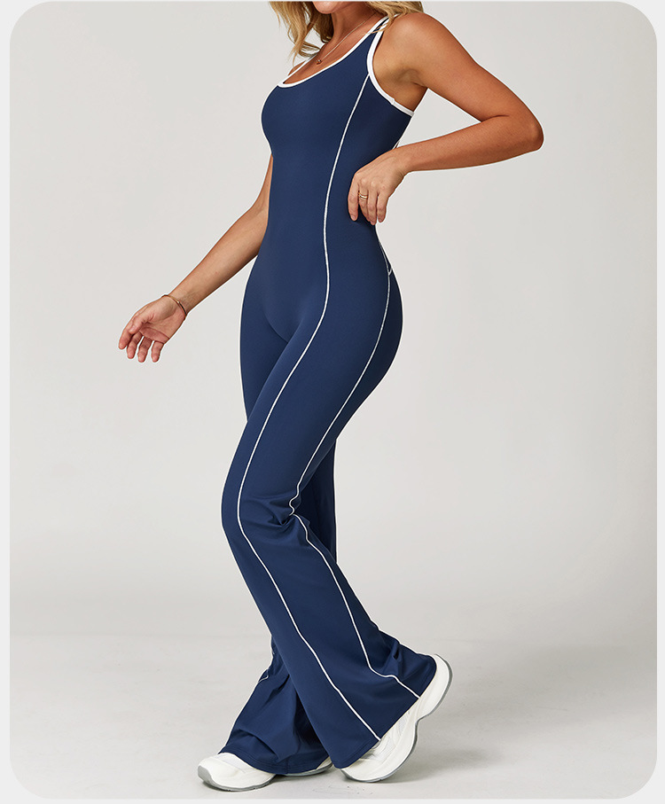 Traje de yoga ajustado al por mayor, mono de una pieza con dobladillo acampanado y control de abdomen para realce de glúteos, FGBDLT5009
