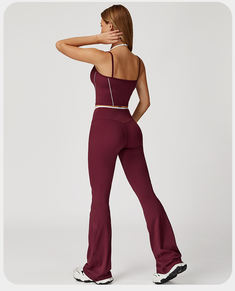 Conjunto de 4 piezas para mujer con bloques de color, leggings de yoga acampanados con cintura cruzada en V, conjunto deportivo versátil y cómodo FGBTZ5009