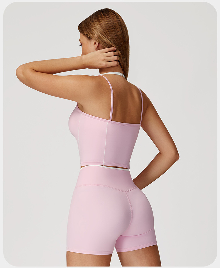 Conjunto de 4 piezas para mujer con bloques de color, leggings de yoga acampanados con cintura cruzada en V, conjunto deportivo versátil y cómodo FGBTZ5009