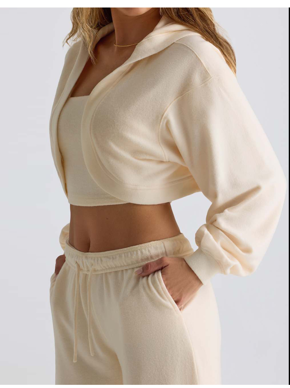 Sudadera corta con capucha para mujer, chaqueta deportiva de manga larga, FGB6011-1