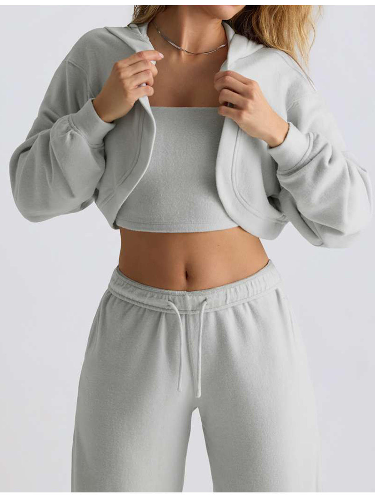 Sudadera corta con capucha para mujer, chaqueta deportiva de manga larga, FGB6011-1