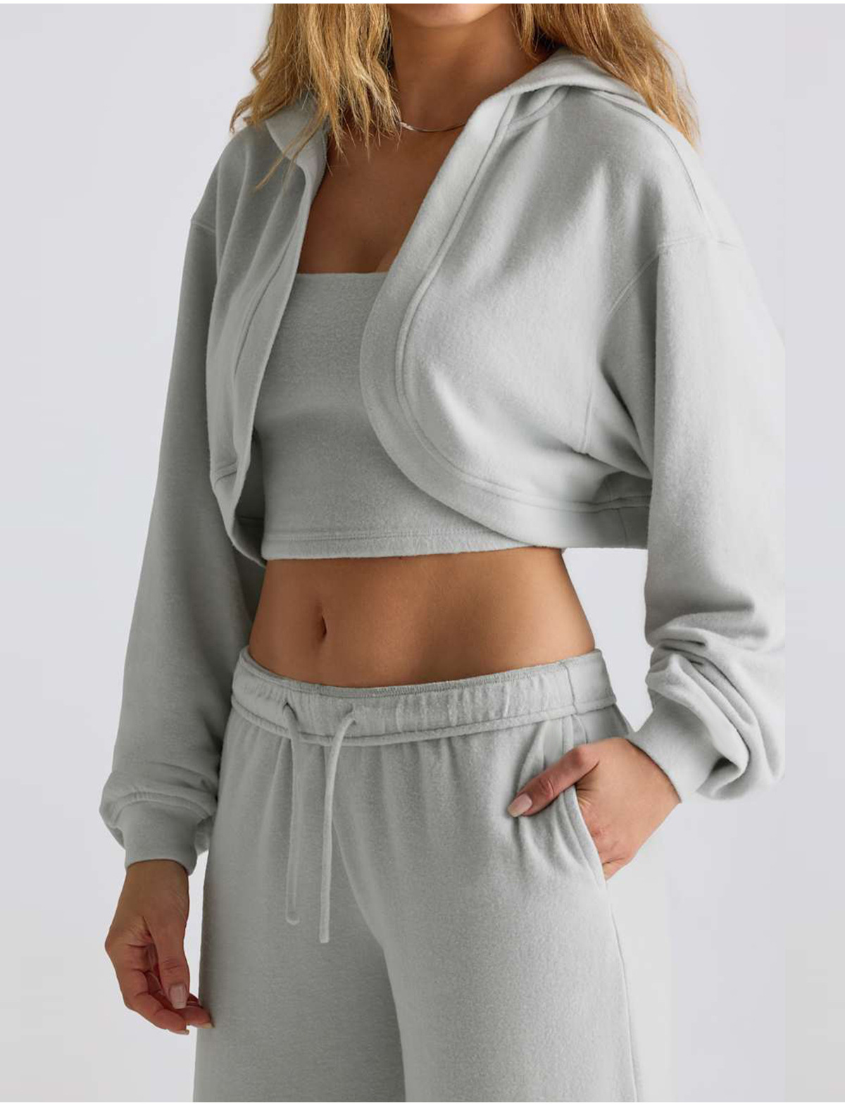 Sudadera corta con capucha para mujer, chaqueta deportiva de manga larga, FGB6011-1