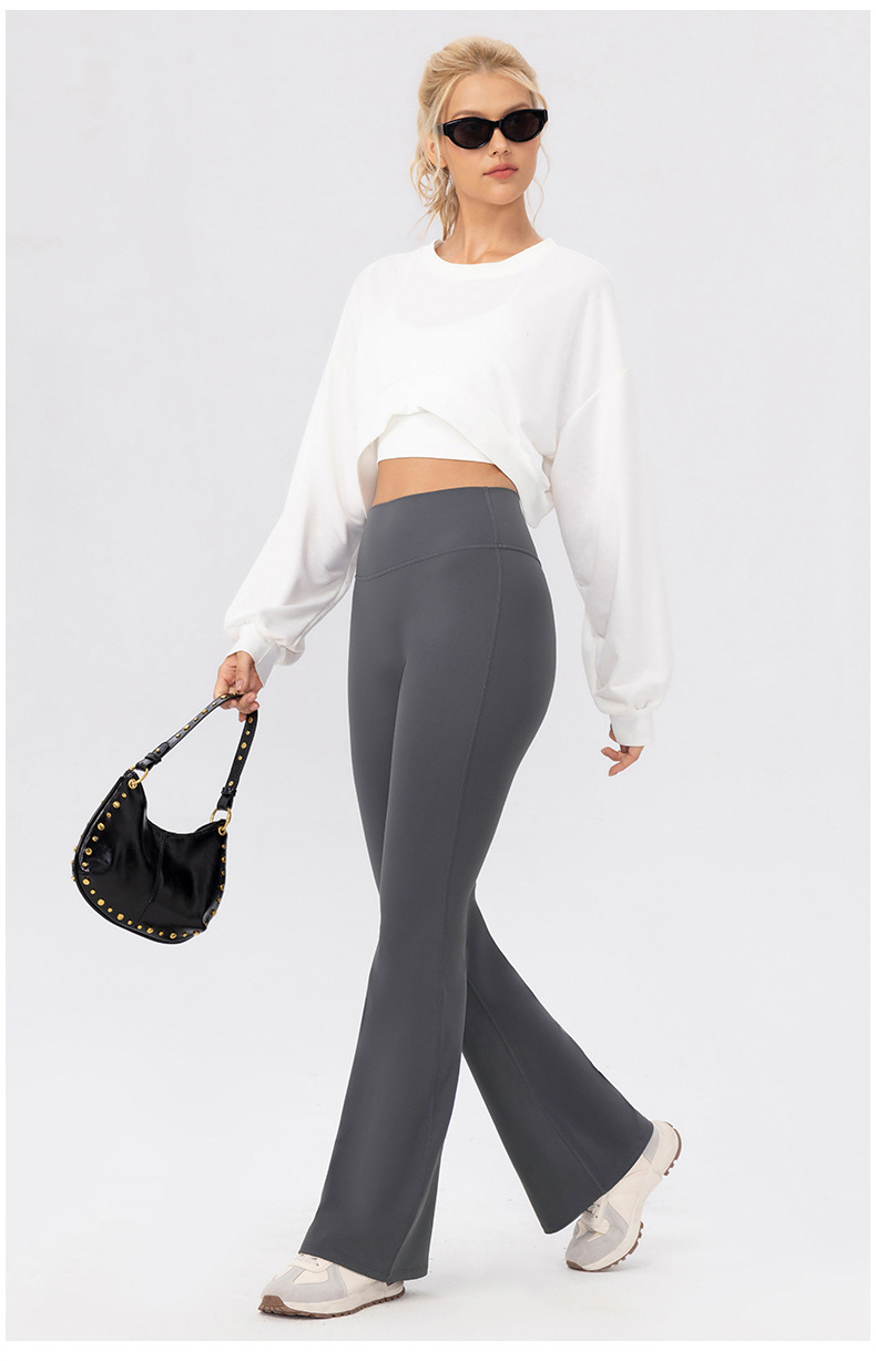Pantalones deportivos de yoga para mujer, de polar cálido, suaves y acampanados, con cintura alta y ancha, FGB52325