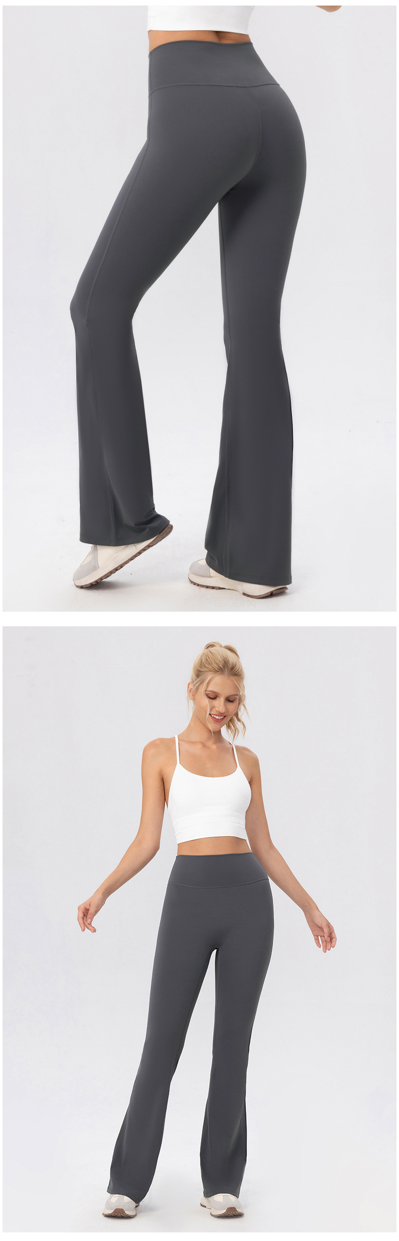 Pantalones deportivos de yoga para mujer, de polar cálido, suaves y acampanados, con cintura alta y ancha, FGB52325
