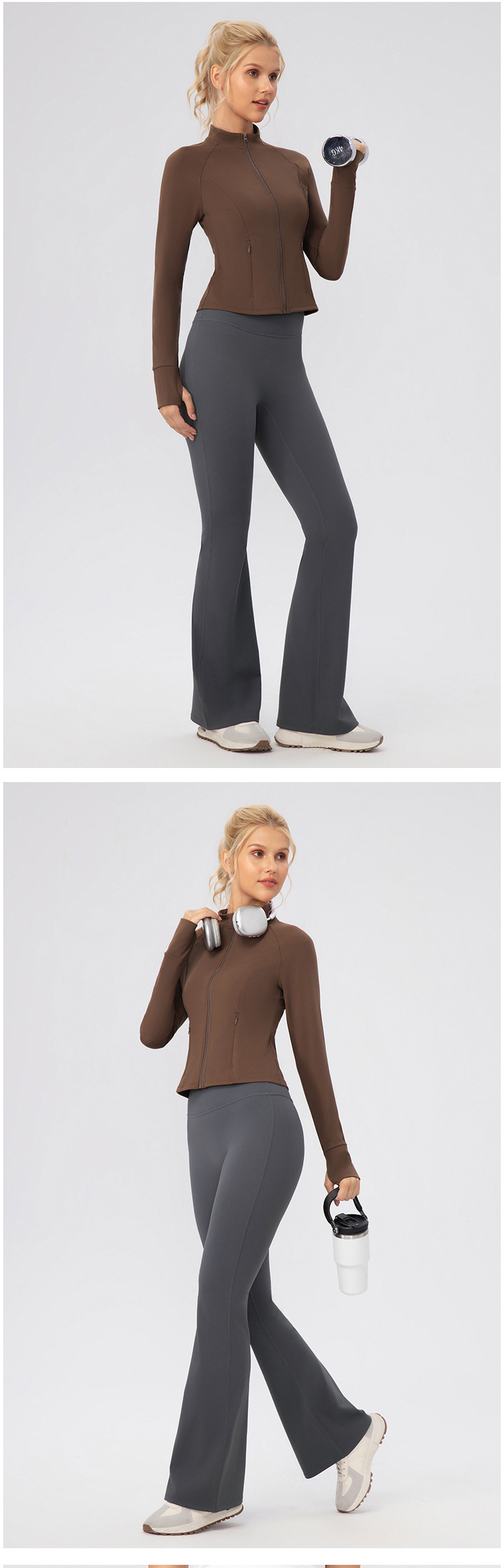 Pantalones deportivos de yoga para mujer, de polar cálido, suaves y acampanados, con cintura alta y ancha, FGB52325