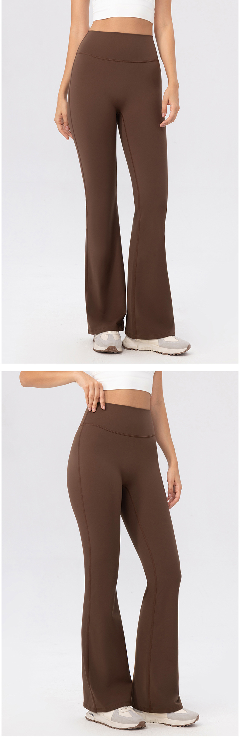 Pantalones deportivos de yoga para mujer, de polar cálido, suaves y acampanados, con cintura alta y ancha, FGB52325
