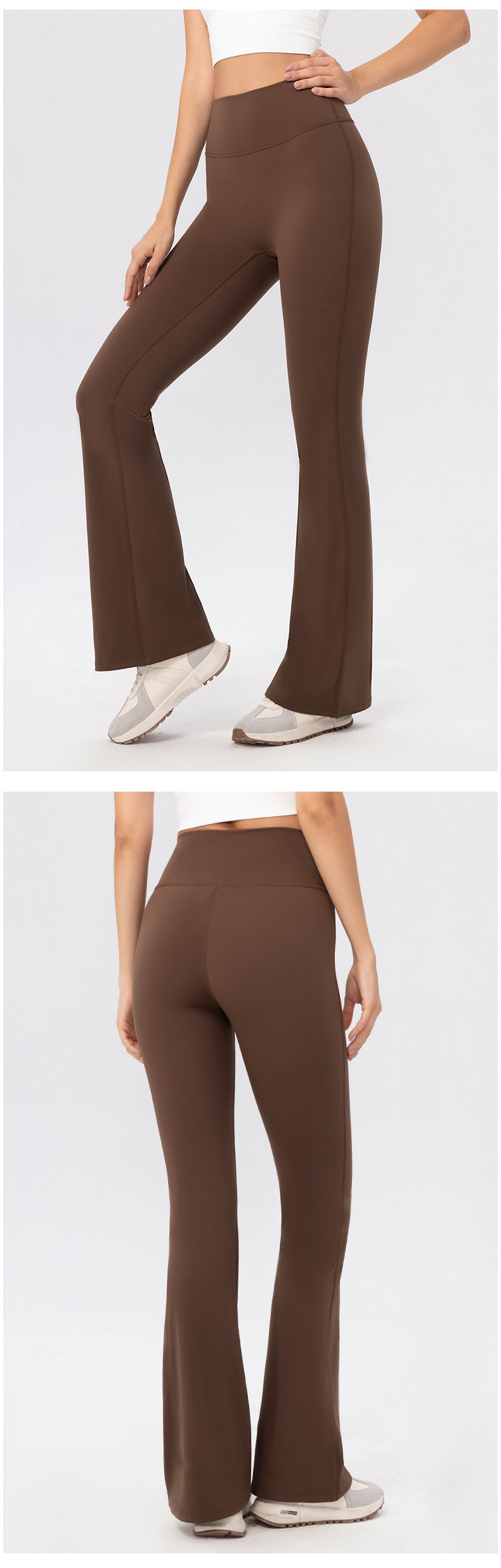 Pantalones deportivos de yoga para mujer, de polar cálido, suaves y acampanados, con cintura alta y ancha, FGB52325